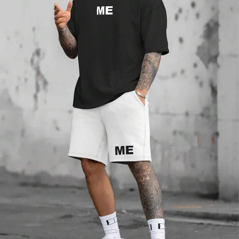 Cross-Border Summer New Style Simple Sports Casual Suit Men's Short-Sleeved T-Shirt with Shorts 3D Printing