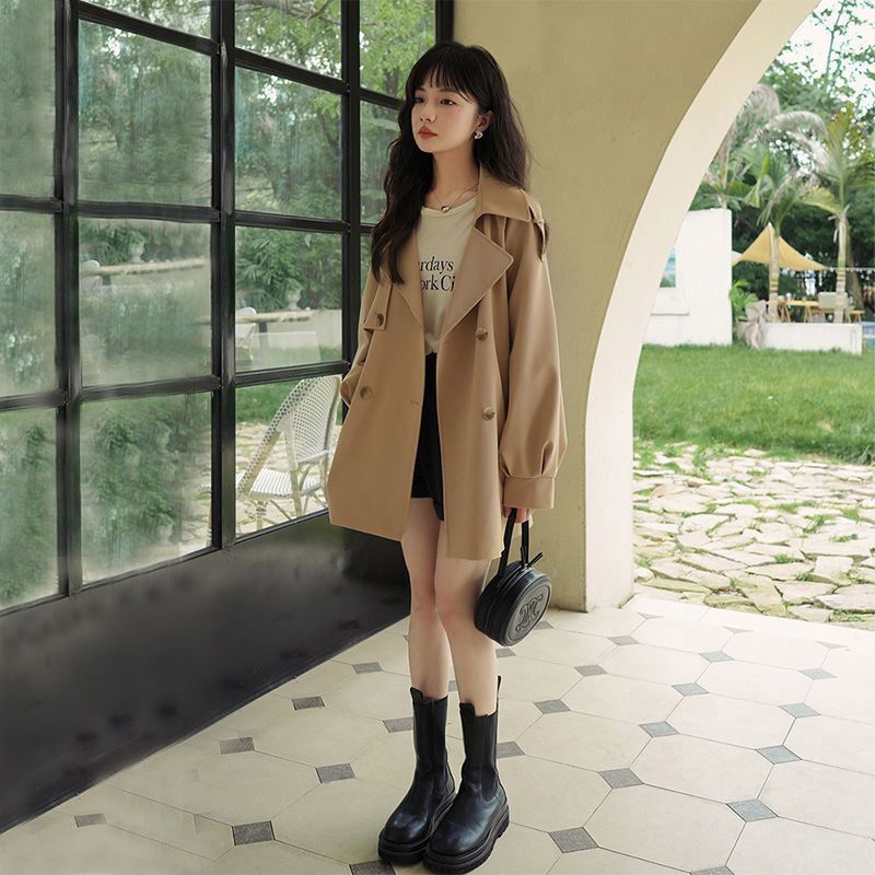 英伦风中长款外套女宽松春装新款韩版小个子大衣百搭休闲风衣|undefined