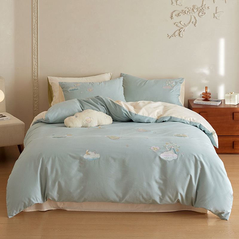 Class a Pure Cotton Long-Staple Cotton Brushed Four-Piece Bed Bed Sheets Quilt Cover Cartoon Kidsren's Embroidered Nantong Bedding Shipped