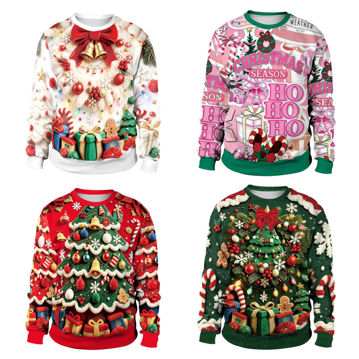Cross-border European and American style new Christmas crewneck sweatshirt with digital print, Christmas gift, bell print top