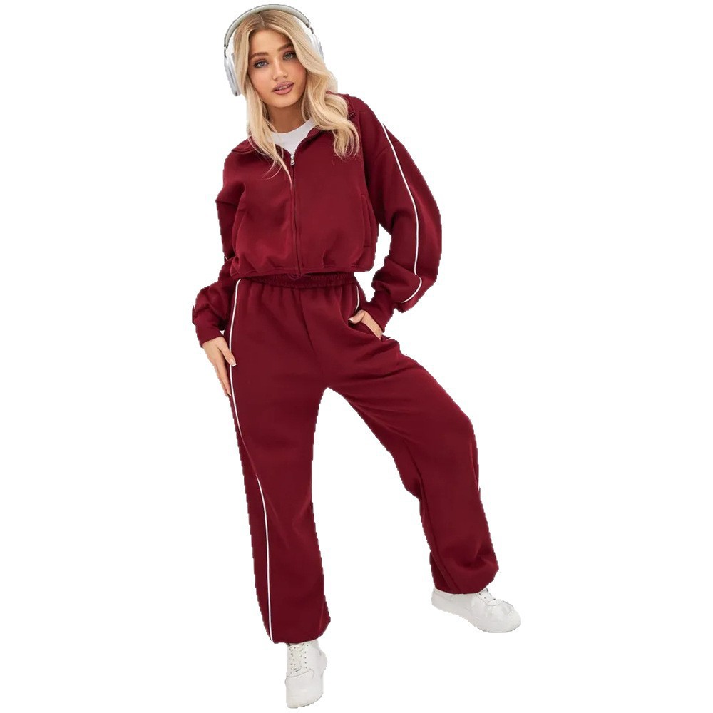 Women's Spring Autumn Sports Leisure Suit Loose Striped Sweatshirt Cardigan Trousers Fashion Pant Set Polyester Full Length_ecoleips.com
