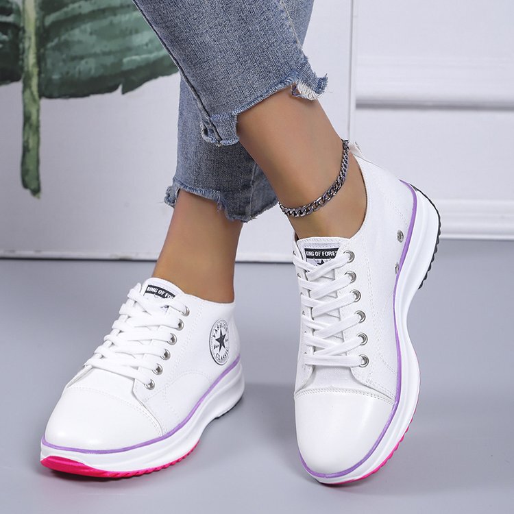 European and American Cross-border plus size Casual Shoes Women's 2025 Spring and Autumn New Solid Color Thick Bottom Lace-up Canvas Shoes Casual Shoes