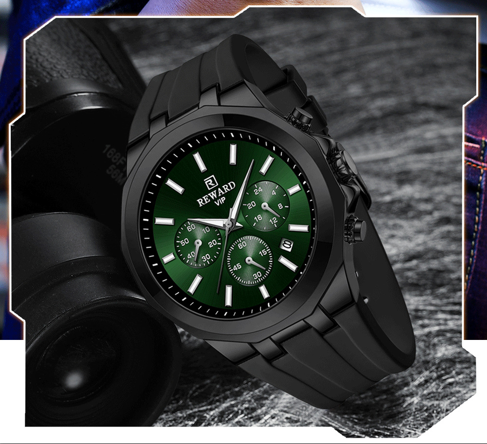 Reward skin-friendly silicone band quartz sports men's watch cross-border best-selling multi-function watch three eyes and six hands calendar_voghion.com