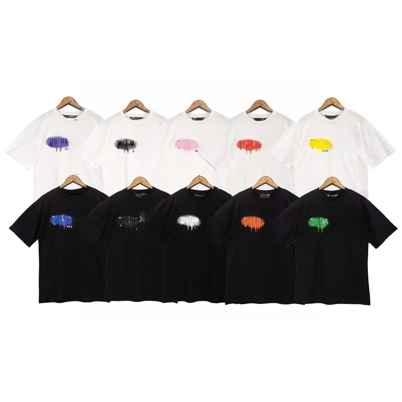 Cross-border foreign trade fashion brand Palm Angel splash ink letter printing round neck short sleeve loose men and women love spray paint T-shirt