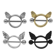 Mickey Head Piercing Jewelry, Wing Round Ring Fashion Stainless Steel Ring
