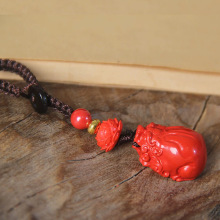 帝王砂朱砂貔貅钥匙扣男女款红砂莲花挂件胖貔貅低含量朱砂吊坠