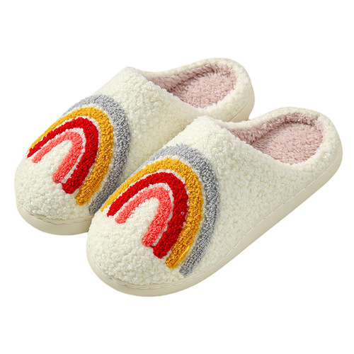 Cute smiley cotton slippers for women, winter indoor home soft bottom anti-slip cross-border couple pattern fruit cotton mat