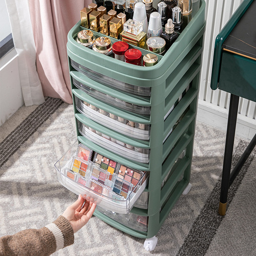Nail salon drawer-type storage cabinet cosmetics storage lipstick mask classification transparent trolley storage rack with wheels