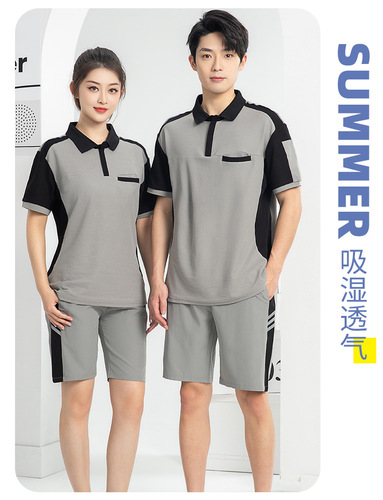 Men's Short-Sleeve POLO Workwear Set with Pockets – Summer Delivery & Auto Repair Shop Uniform, Workshop Top, and T-Shirt