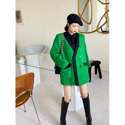 21565 Early Autumn fashion Small fragrant wind green V. coat ins Versatile spring and autumn new pattern Explosive money Autumn and winter