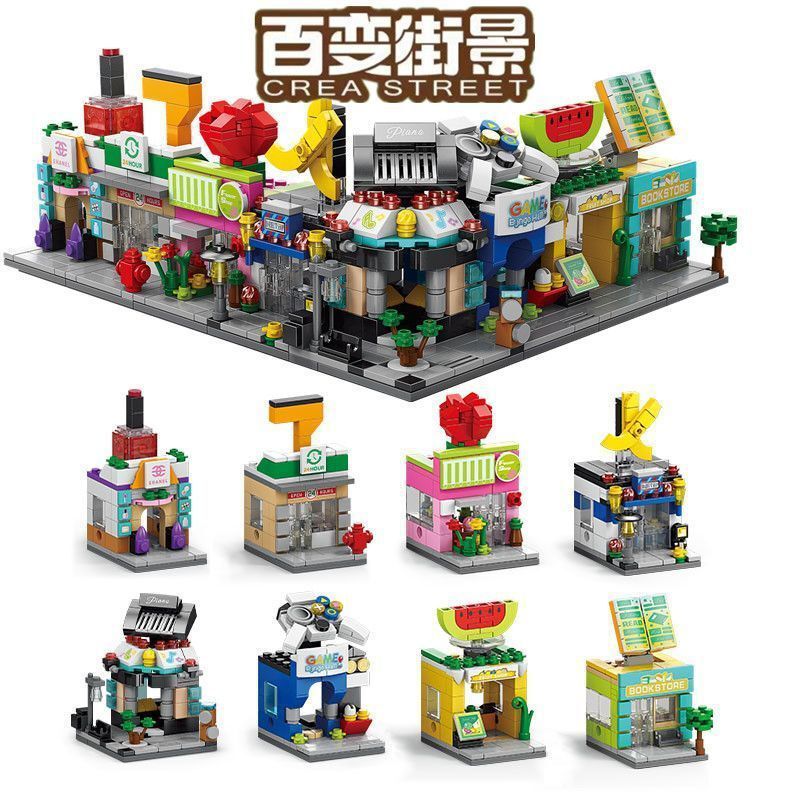 2025 New Fashion Beauty Street Scene City Building Model Ornaments Micro-Particle Building Blocks Educational Assembling Toys