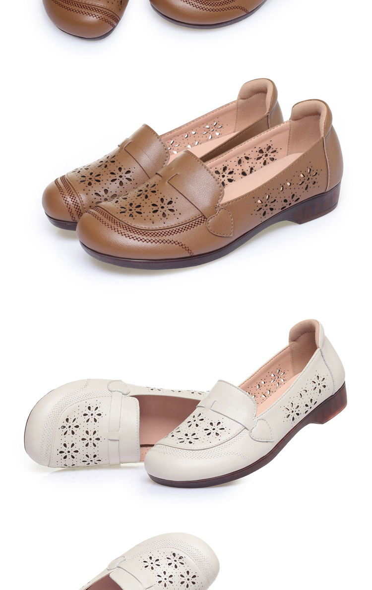 Giày sandal nữ quai chữ V đế bệt da mềm lỗ thoáng khí — màu be chi tiết 17