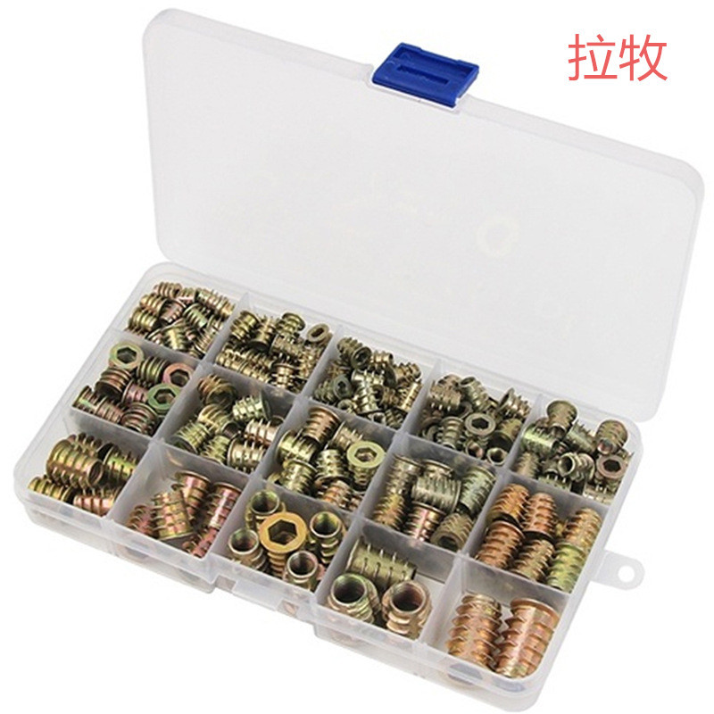 230PCS锌合金内外牙带介螺母 家具配件内六角家具预埋梯形螺母