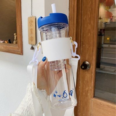 茶饮杯新款塑料水杯女生简约茶水分离带茶隔摇摇花茶吸管杯