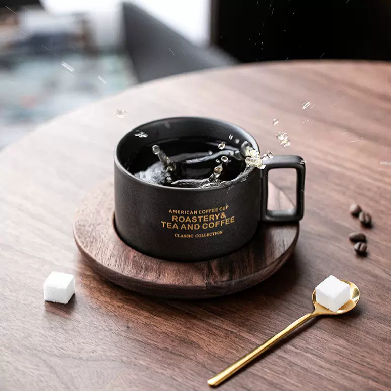 厂家美式咖啡杯时尚复古陶瓷杯子水杯马克杯带勺碟子套装