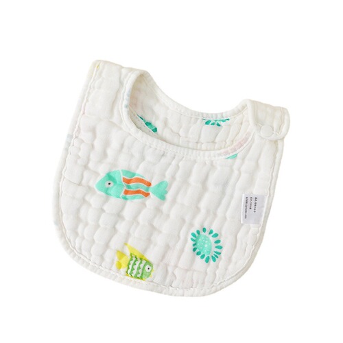 Eight-layer gauze U-shaped bib, double-sided printed side-opening snap-buckle absorbent bib for baby, baby saliva napkin