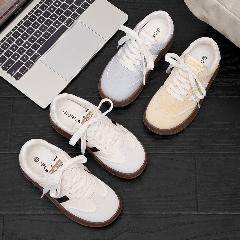 Feiyao Women's Thick-Soled Campus Student Sneakers, Lightweight Spring New Style German Training Shoes, Cute and Versatile Casual Shoes