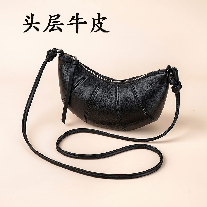 Top Layer Cowhide Corner Bag Genuine Leather Shoulder Crossbody Bag Summer Fashionable Casual Small All-match High-end Dumpling Bag for Women