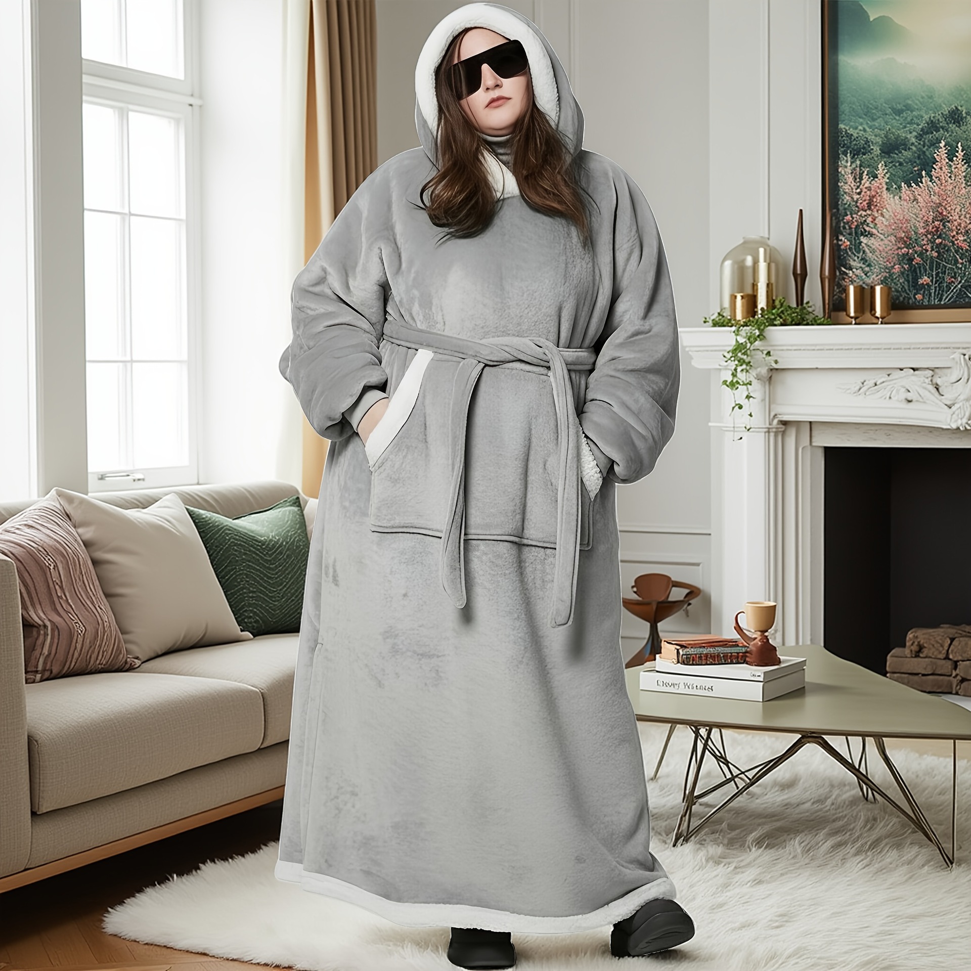 TV con capucha de lana ropa de abrigo perezoso pijamas Otoño e Invierno grueso camisón de franela ropa a prueba de frío suéter manta de TV transfronteriza