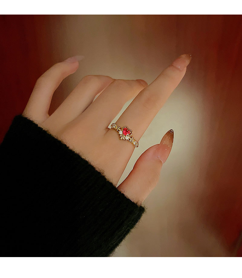 Fashion Heart Shape Copper Plating Inlay Zircon Open Ring 1 Piece
