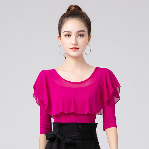 Modern dance practice clothes, national standard dance tops, Latin dance clothes, new spring and autumn dance clothes, one-piece three-quarter sleeve dance clothes