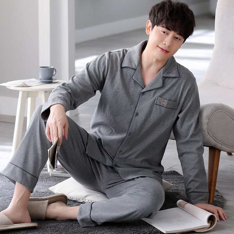 100% algodón pijamas de los hombres Primavera y otoño de manga larga de mediana edad y ancianos cardigan flojo traje homewear de gran tamaño