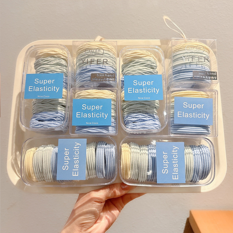 Azul mar suave glutinoso no daña cabello cuerda de cabello alta elástica y duradera sin costura cabello atado alta cola de caballo atar elástico cabello mujer