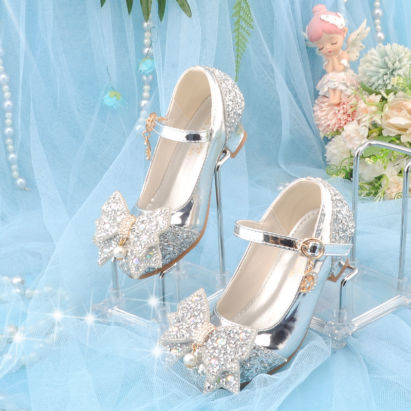 Zapatos de Tacón con Lentejuelas para Niña, Suela TPR y PU, para Danza y Presentaciones