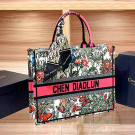 创意油画刺绣包敞口大容量百搭通勤新款国风烫画热升华刺绣手提袋