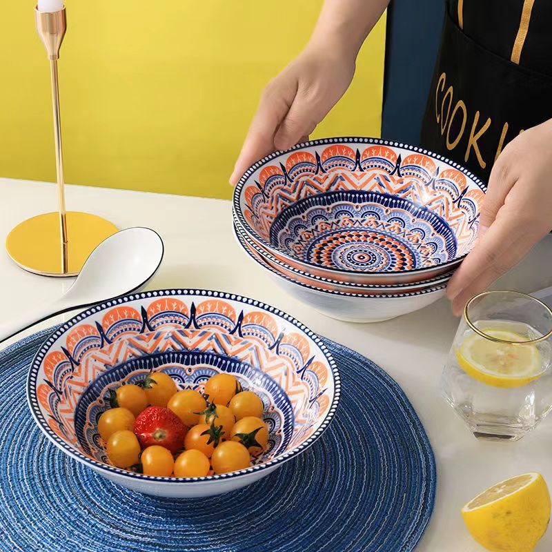 [Exclusive for Fans] 7inch Japanese-Style Household Large Soup Bowl with Underglaze Color Process and Bohemian-Style Salad Bowl