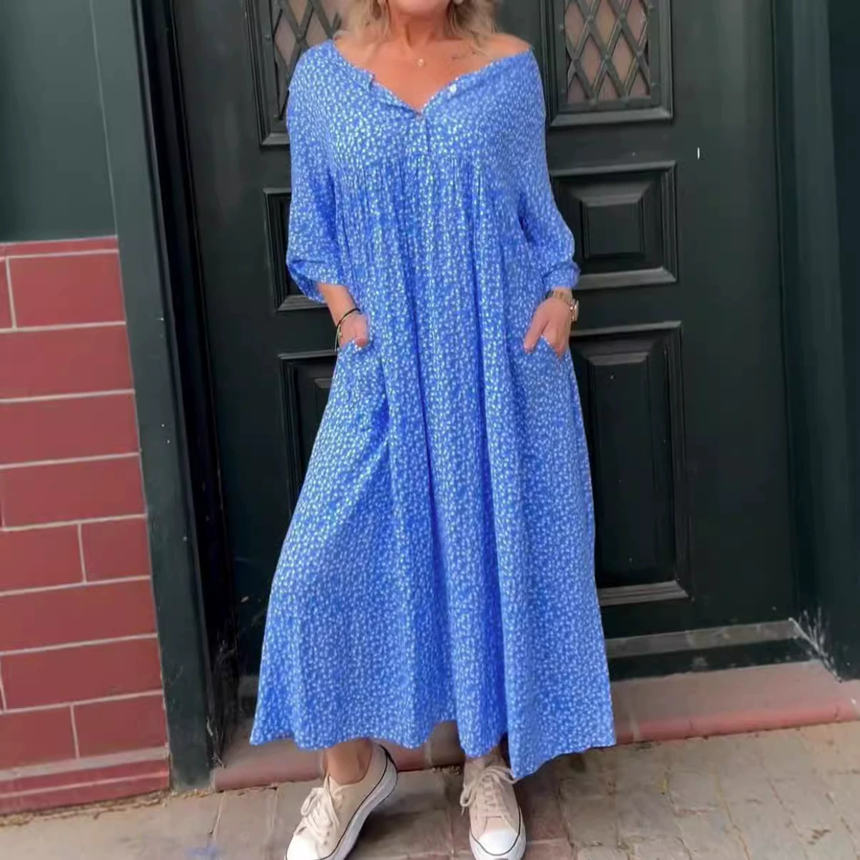 Кросс-бордер 2025 Amazon независимая станция желание осеннее женское новое повседневное платье с длинным рукавом на пуговицах с цветочным принтом