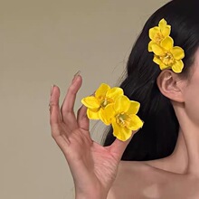 氛围感鹅黄色双生水仙花发夹发卡度假海边拍照头饰气质侧边夹百搭