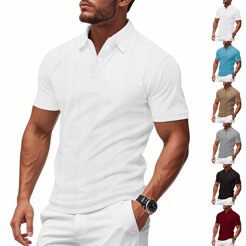 Camisas de polo europeas y americanas transfronterizas de verano de golf masculinas sueltas con solapas transpirables, mangas cortas