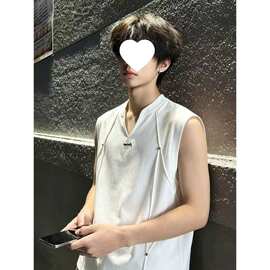 美式解构拼接铆钉V领背心男款夏季设计感无袖坎肩T恤健身运动汗衫