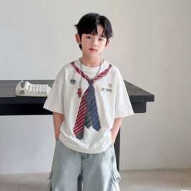 儿童纯棉短袖t恤男2026新款男童夏装痞帅男孩夏季半袖学院风上衣