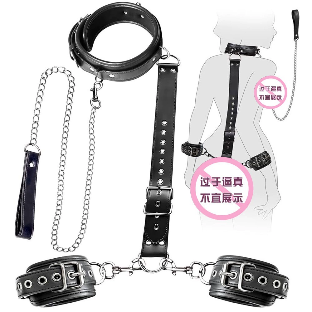 BDSM связующее сексуальный инструмент, цепь для связи шеи спины наручники с тракцией, SM сексуальная рабская ролевая игра инструмент