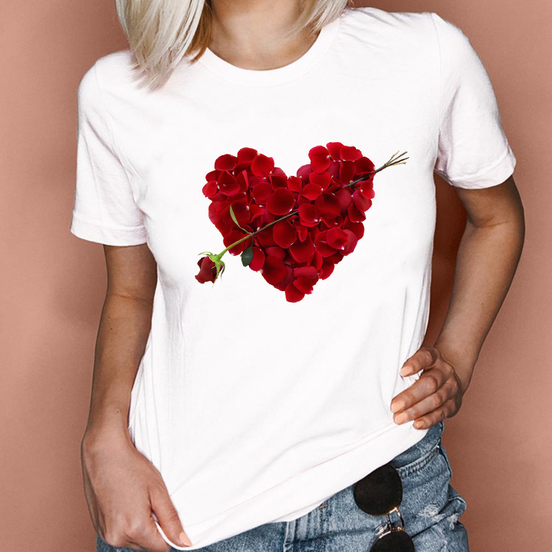 Women's T-shirt Short Sleeve T-shirts Printing Fashion Heart Shape display picture 12