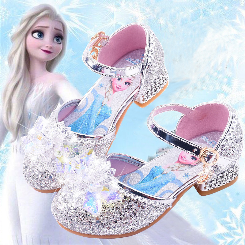 Girls Princess Leather Shoes Catwalk Dance Shoes Half Pack Sandals High Heels Frozen Blue Aisha Shoes Dress Shoes