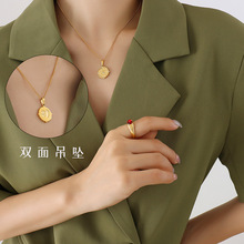 欧美新款锆石镶嵌钟表时间项链双面手脚印记吊坠锁骨链钛钢配饰