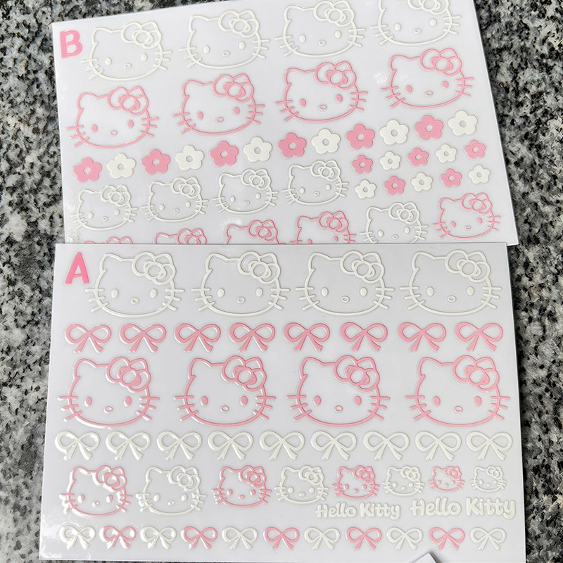 Line Art Kt Cat Transfer Stickers Waterproof and Wear-Resistant for Phone Cases, Water Bottles, Earphone Decoration, Transfer Crystal Labels, Peel-Off Film with Image