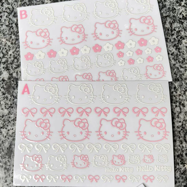 Line Art Kt Cat Transfer Stickers Waterproof and Wear-Resistant for Phone Cases, Water Bottles, Earphone Decoration, Transfer Crystal Labels, Peel-Off Film with Image