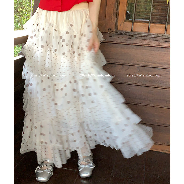 Polka Dot Mesh Skirt Women's Mid-Length Skirt 2026 Spring and Summer New Design Fairy A-Line Skirt Fluffy Cake Skirt