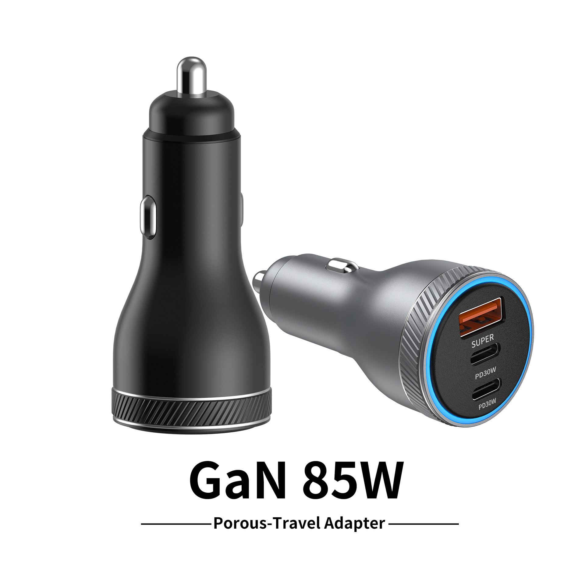 Aluminum alloy car charger 85W super fast charging, one-to-three PD30W+PD30W+USB25W multi-port car charger