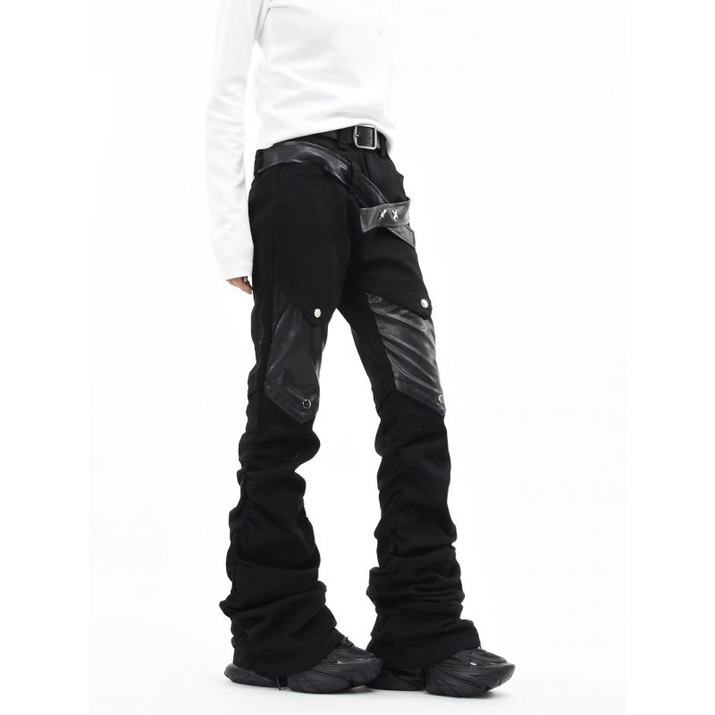 American Street Style Heavy-Duty Double-Layer Patch Distressed Washed High Street Youth Skinny Rock Biker Jeans