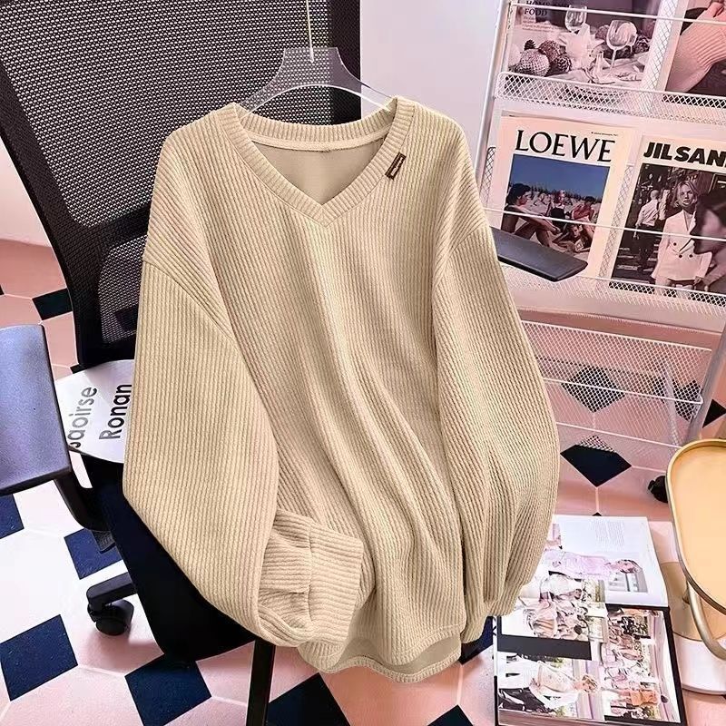 Plus Size Unique V-Neck Long-Sleeve T-Shirt for Women, 2025 Autumn and Winter New Loose Slimming Versatile Warm Top Plus Size Unique V-Neck Long-Sleeve T-Shirt for Women, 2025 Autumn and Winter New Loose Slimming Versatile Warm Top