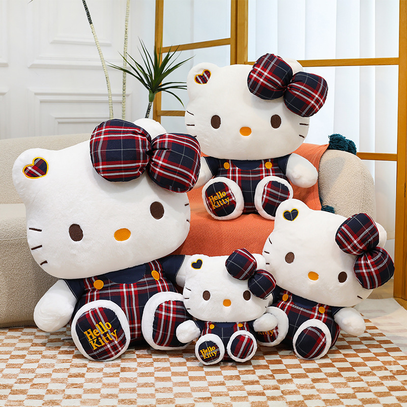 クリエイティブチェック柄スカート猫人形キャンパスハローキティぬいぐるみキャッチャーマシン人形かわいい人形外国貿易卸売|undefined