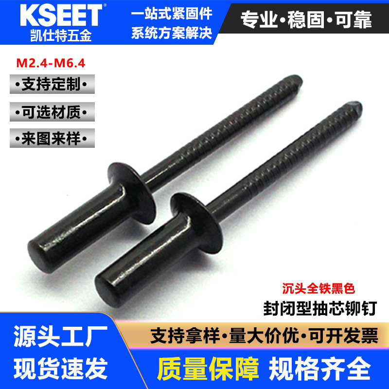 厂家批发全铁黑色封闭型沉头抽芯铆钉国标GB12616防水密封拉铆钉