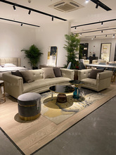 美式轻奢弧形沙发样板房客厅小户型意式极简拉扣皮艺沙发组合