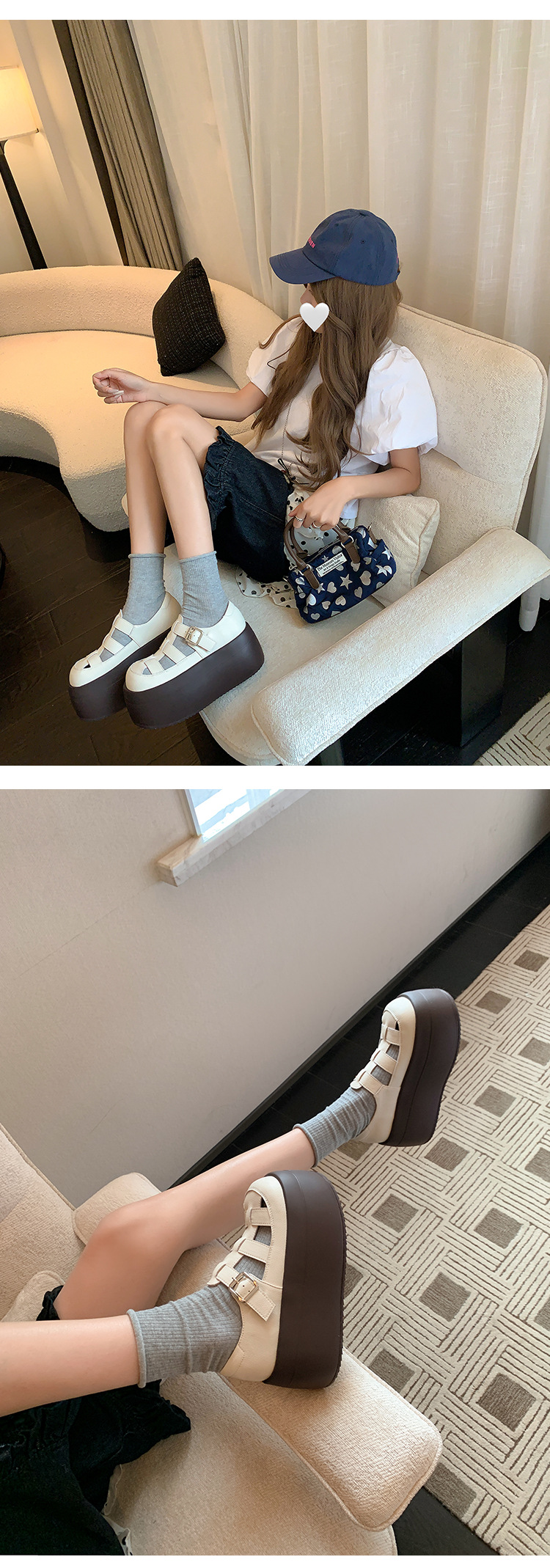 Sandal nữ đế dày bít mũi thể thao đi biển, đan thoáng khí — màu đen, màu trắng ngà chi tiết 15