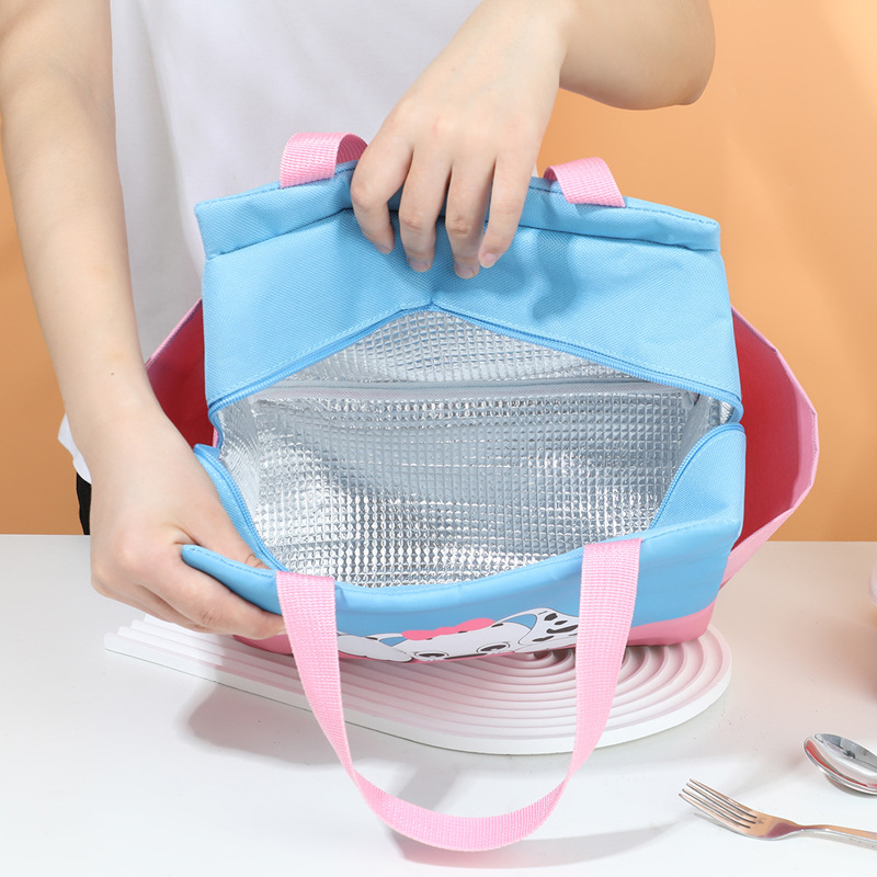 Nuevo bolso de aislamiento térmico portátil de doble bolso cuadrado de color de cartón de dibujos animados bolsa de almuerzo de gran capacidad bolsa de bento explosión de comercio exterior transfronterizo